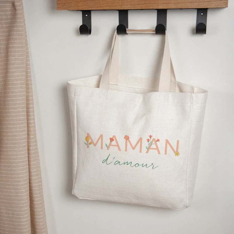 Tote bag Objets Anse en toile Maman d'amour fleurie