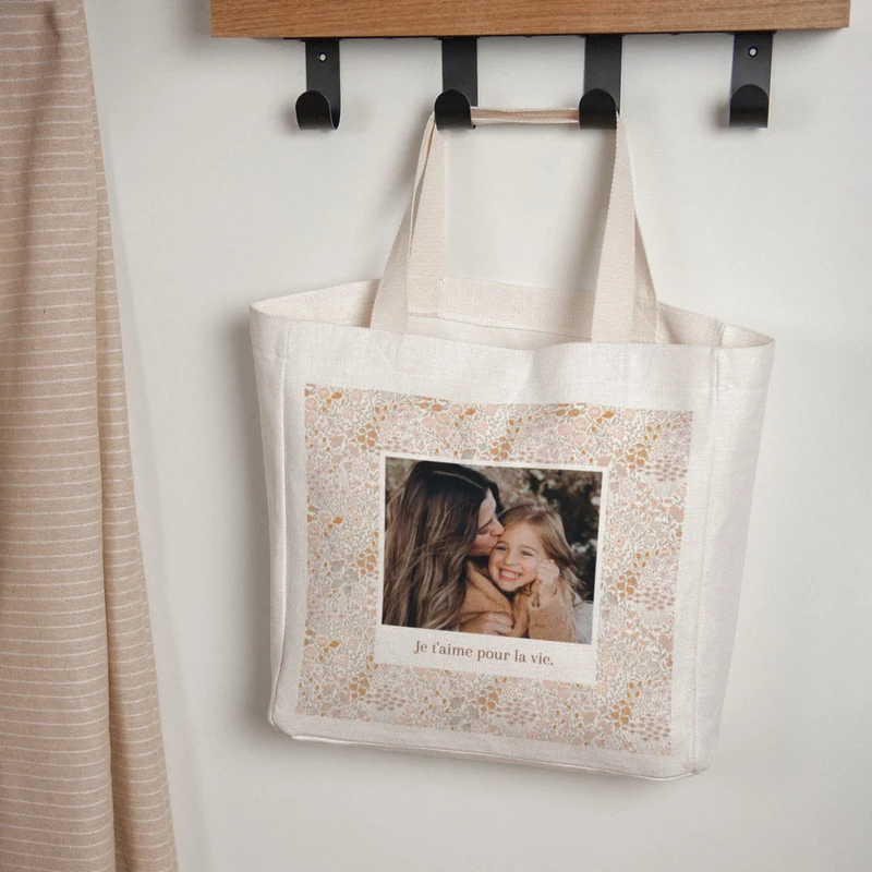 Tote bag Objets Anse en toile Liberty rose