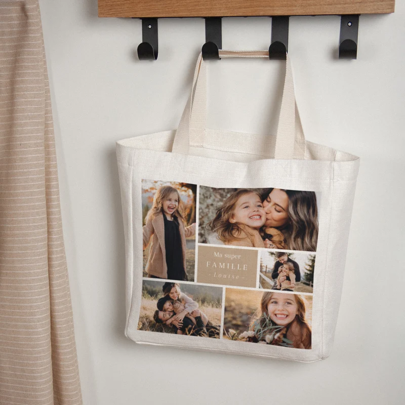 Tote bag Objets Anse en toile Multiphotos kraft