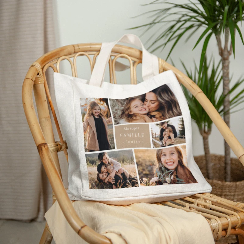 Tote bag Objets Anse en toile Multiphotos kraft
