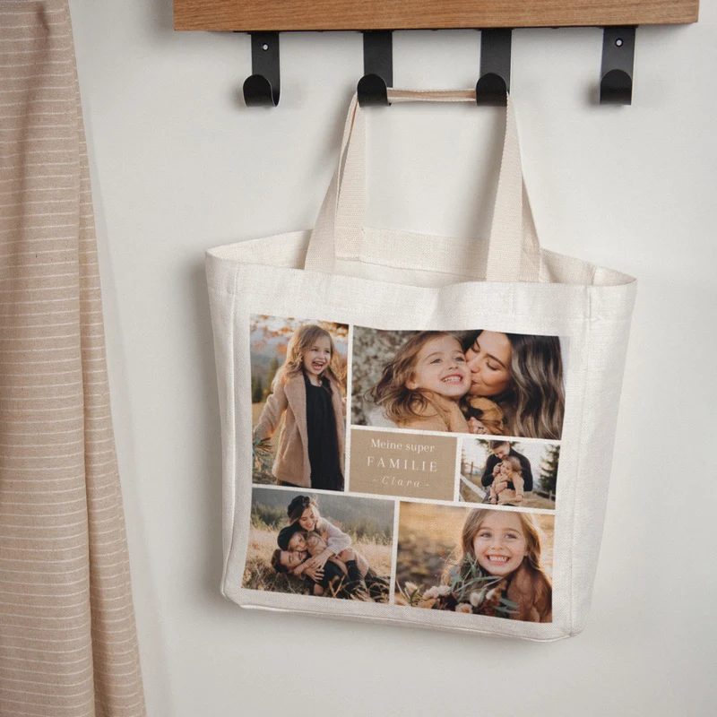 Tote bag Objets Anse en toile Multiphotos kraft