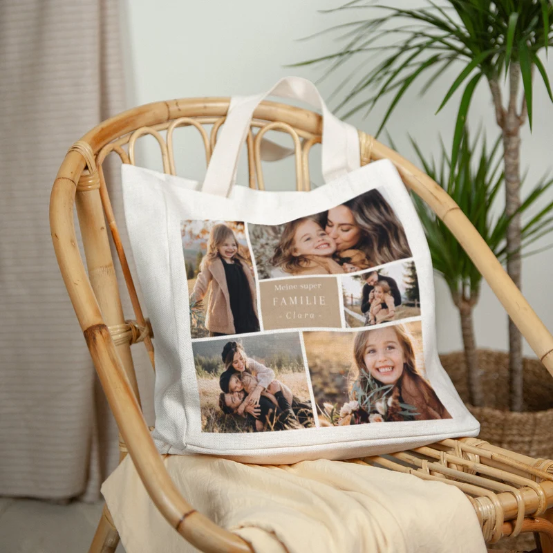 Tote bag Objets Anse en toile Multiphotos kraft