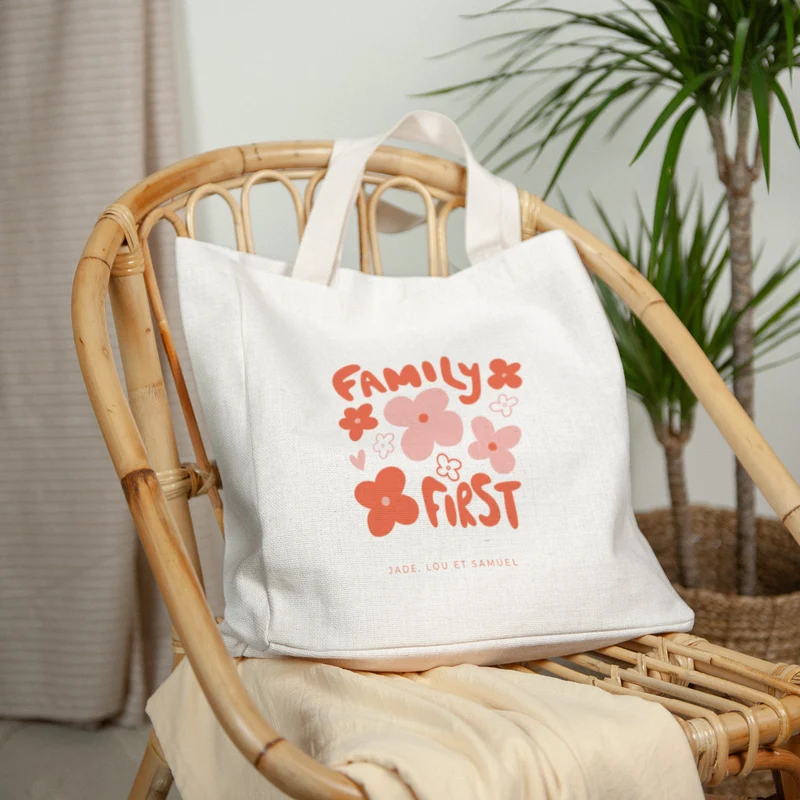 Tote bag Objets Anse en toile Family First Pop
