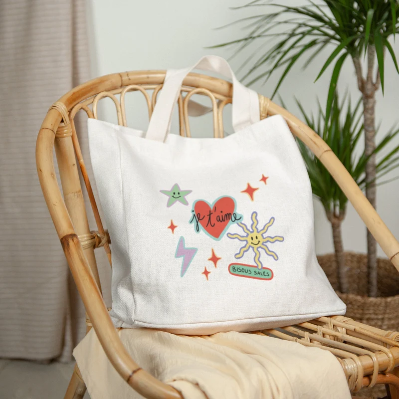 Tote bag Objets Anse en toile Stickers d'Amour