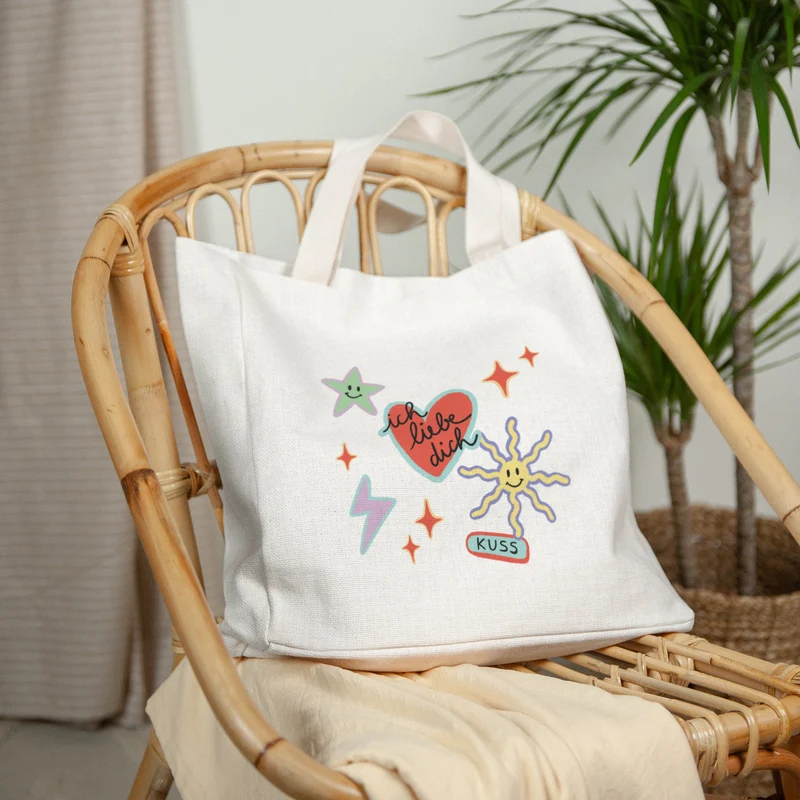 Tote bag Objets Anse en toile Stickers d'Amour