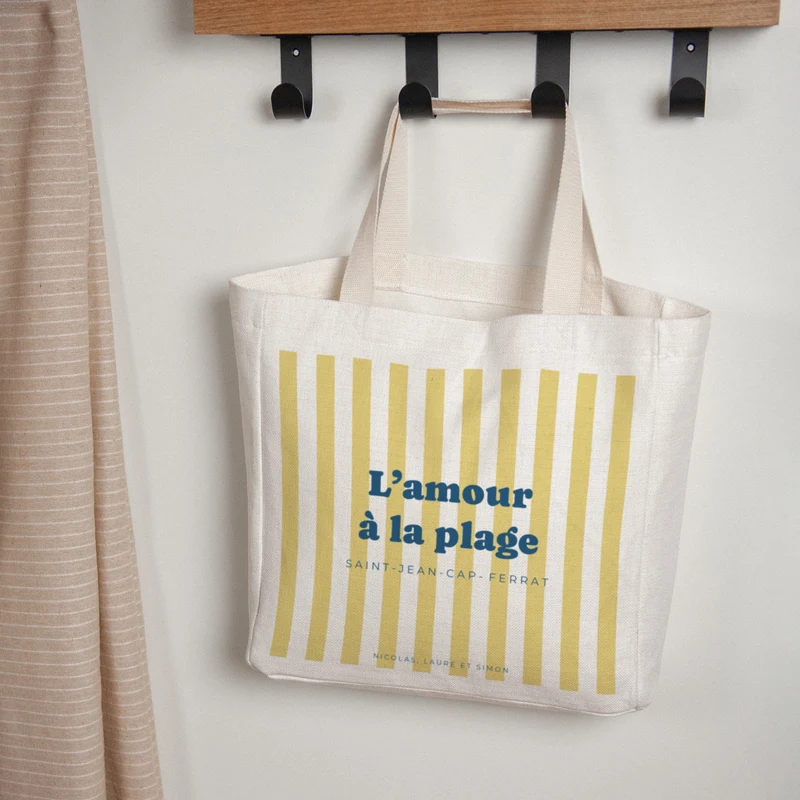 Tote bag Objets Anse en toile L'amour à la plage jaune