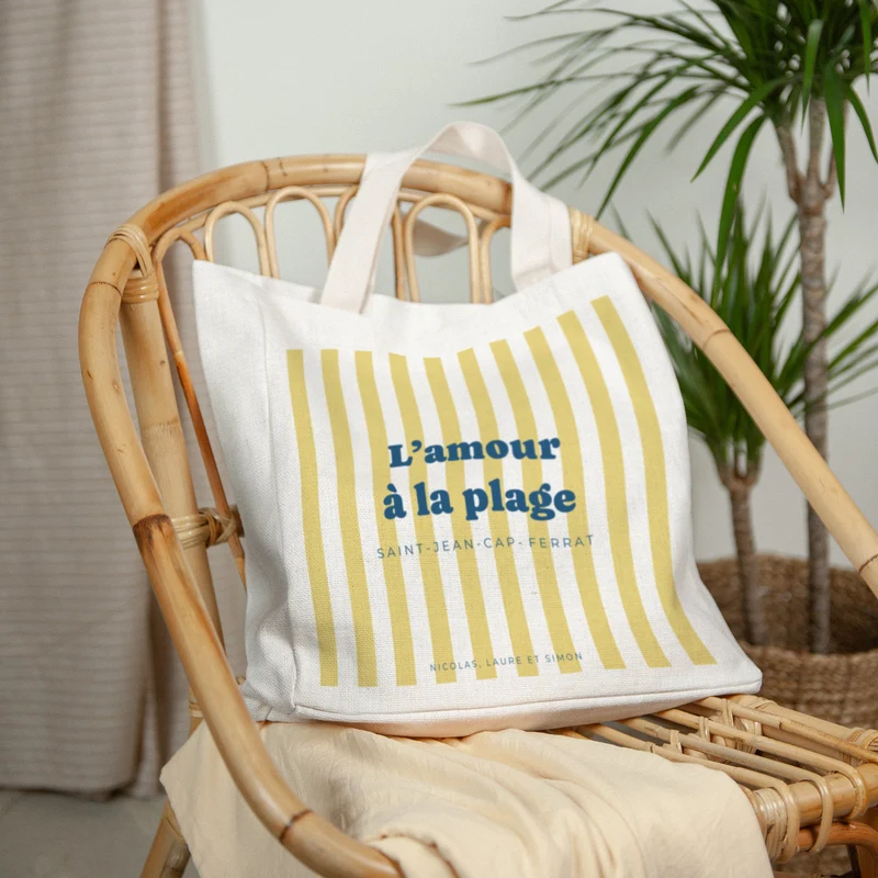 Tote bag Objets Anse en toile L'amour à la plage jaune