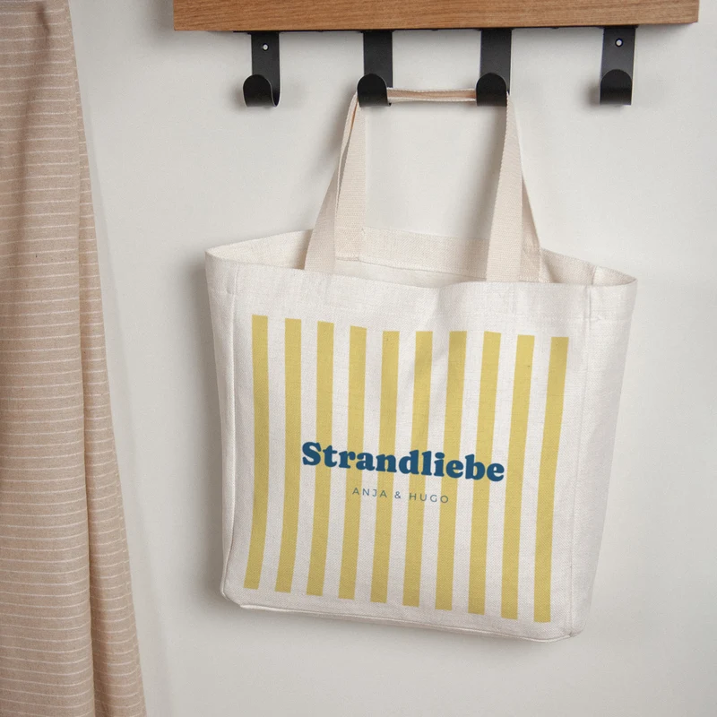 Tote bag Objets Anse en toile L'amour à la plage jaune