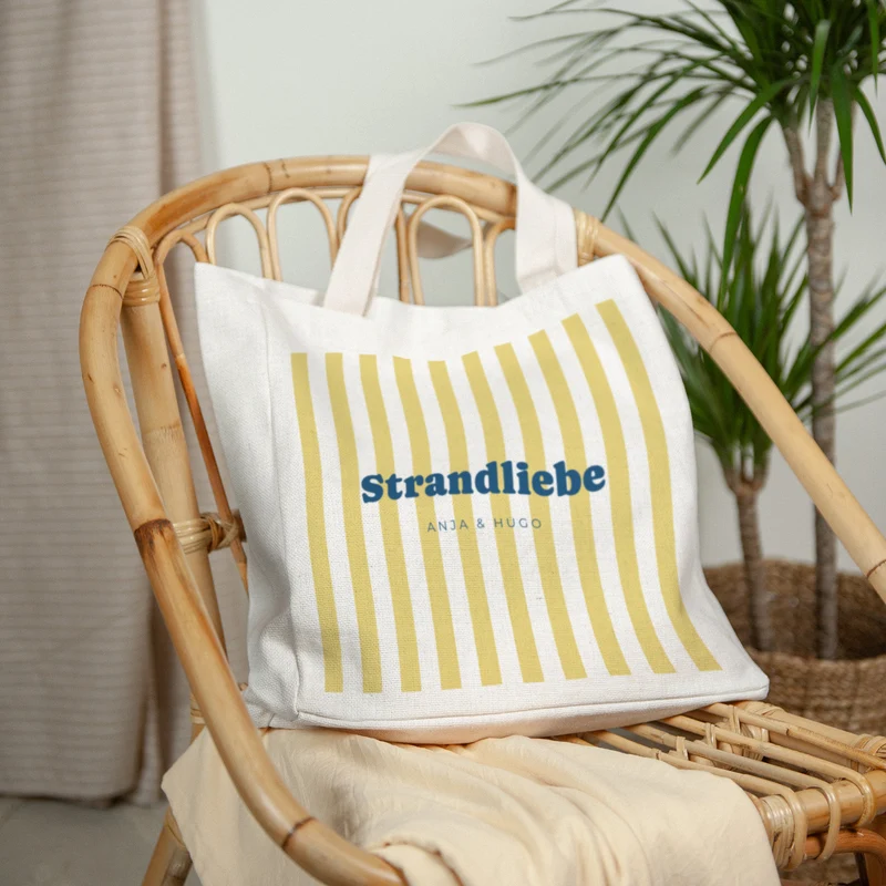 Tote bag Objets Anse en toile L'amour à la plage jaune