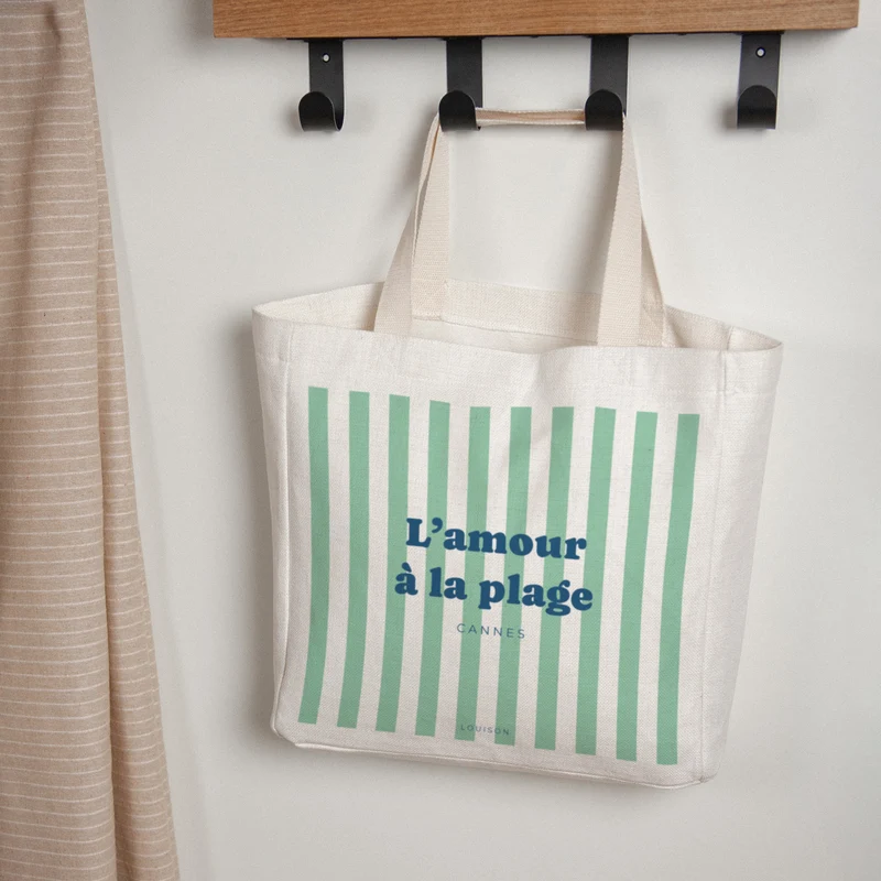 Tote bag Objets Anse en toile L'amour à la plage vert