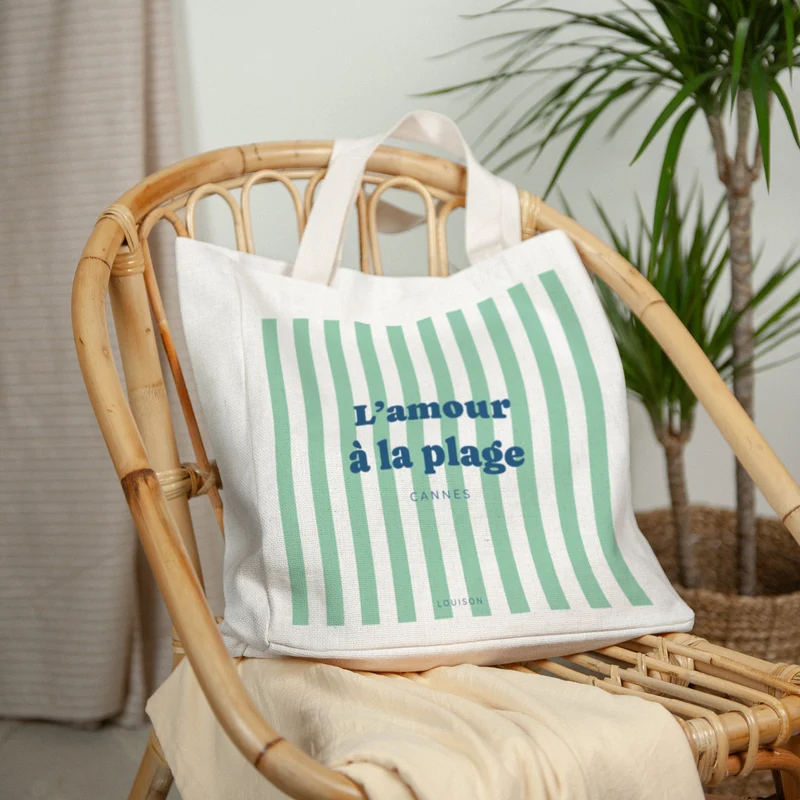 Tote bag Objets Anse en toile L'amour à la plage vert