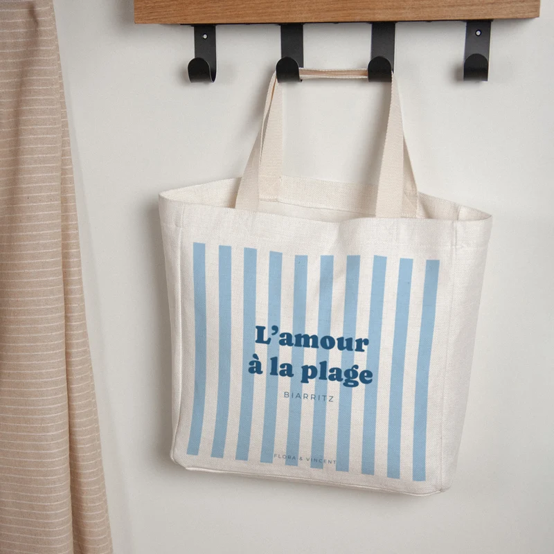Tote bag Objets Anse en toile L'amour à la plage bleu