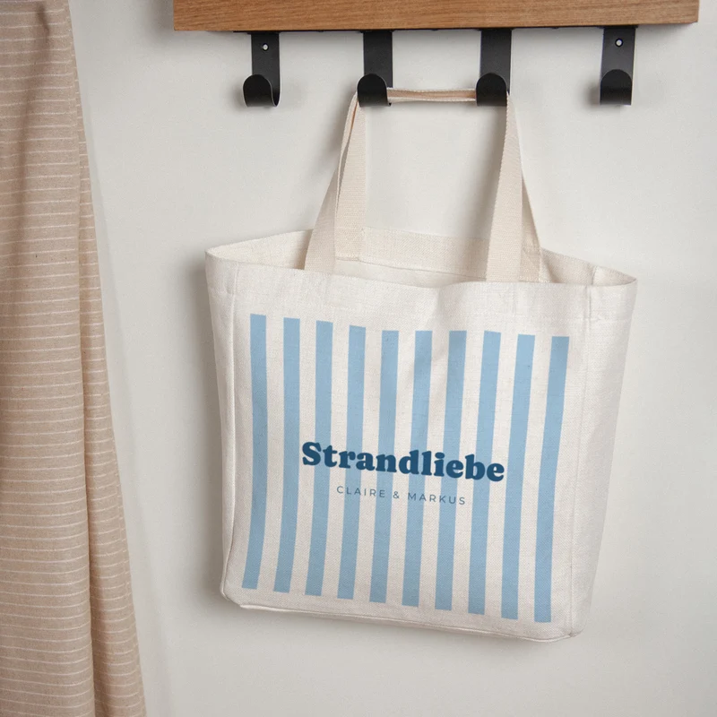 Tote bag Objets Anse en toile L'amour à la plage bleu