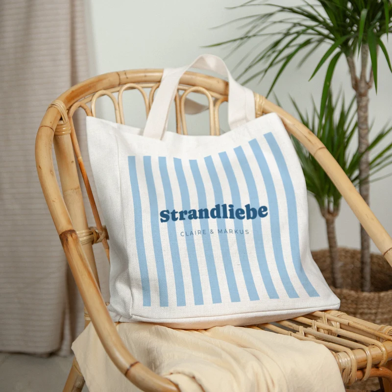Tote bag Objets Anse en toile L'amour à la plage bleu