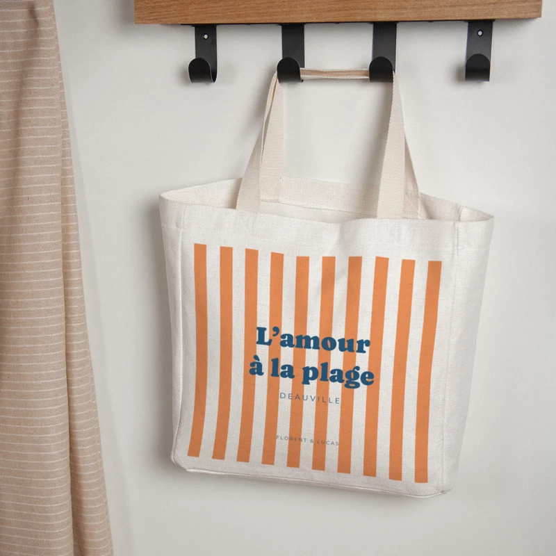 Tote bag Objets Anse en toile L'amour à la plage orange