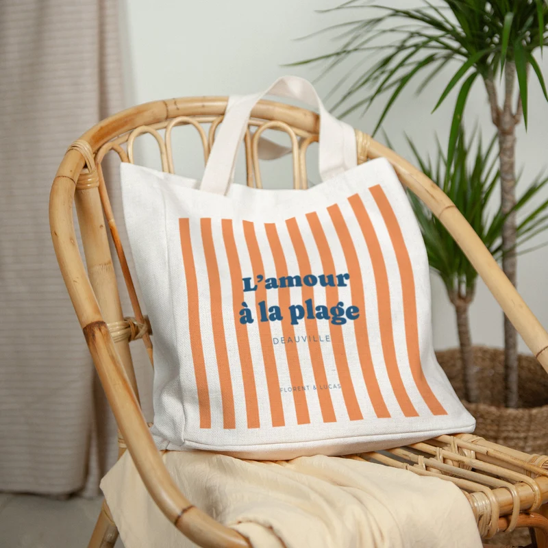 Tote bag Objets Anse en toile L'amour à la plage orange
