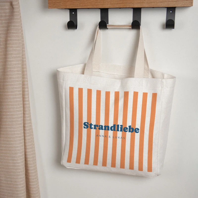 Tote bag Objets Anse en toile L'amour à la plage orange