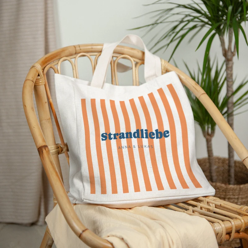 Tote bag Objets Anse en toile L'amour à la plage orange