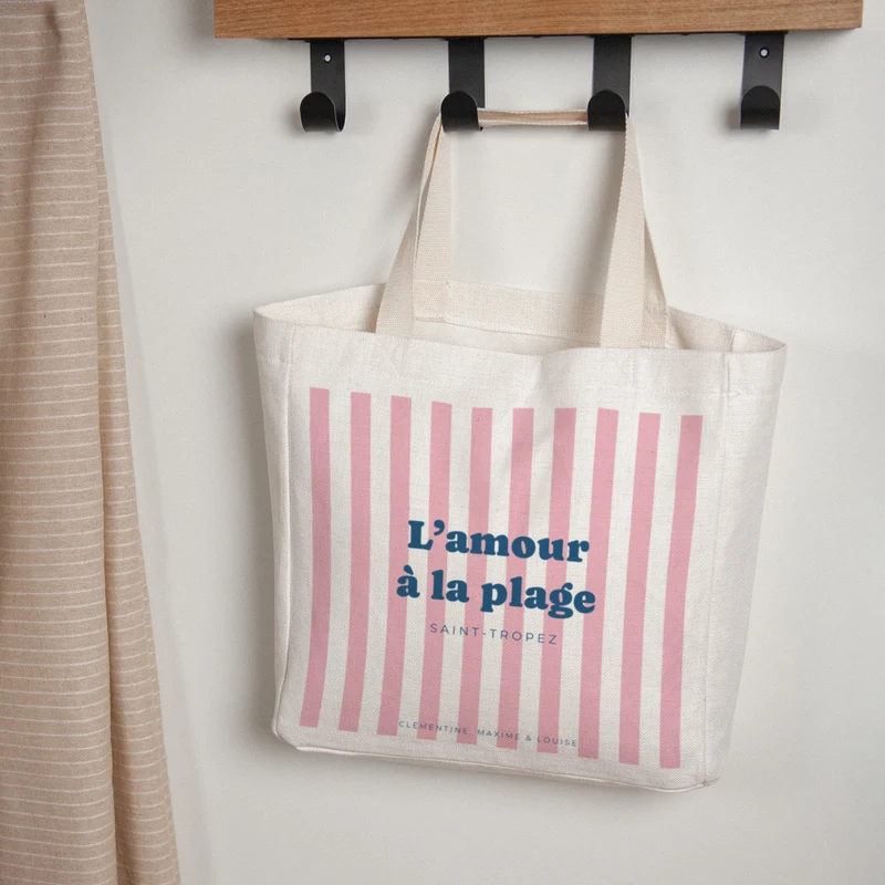 Tote bag Objets Anse en toile L'amour à la plage rose