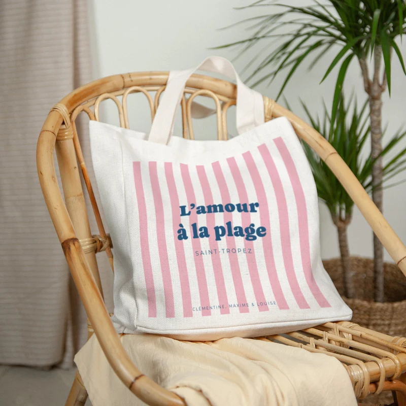 Tote bag Objets Anse en toile L'amour à la plage rose