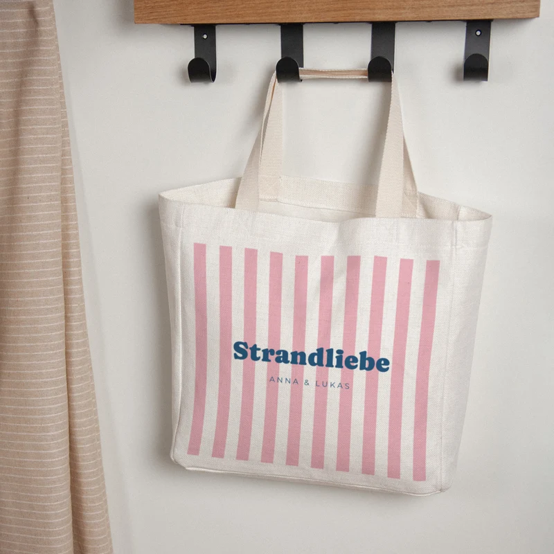 Tote bag Objets Anse en toile L'amour à la plage rose