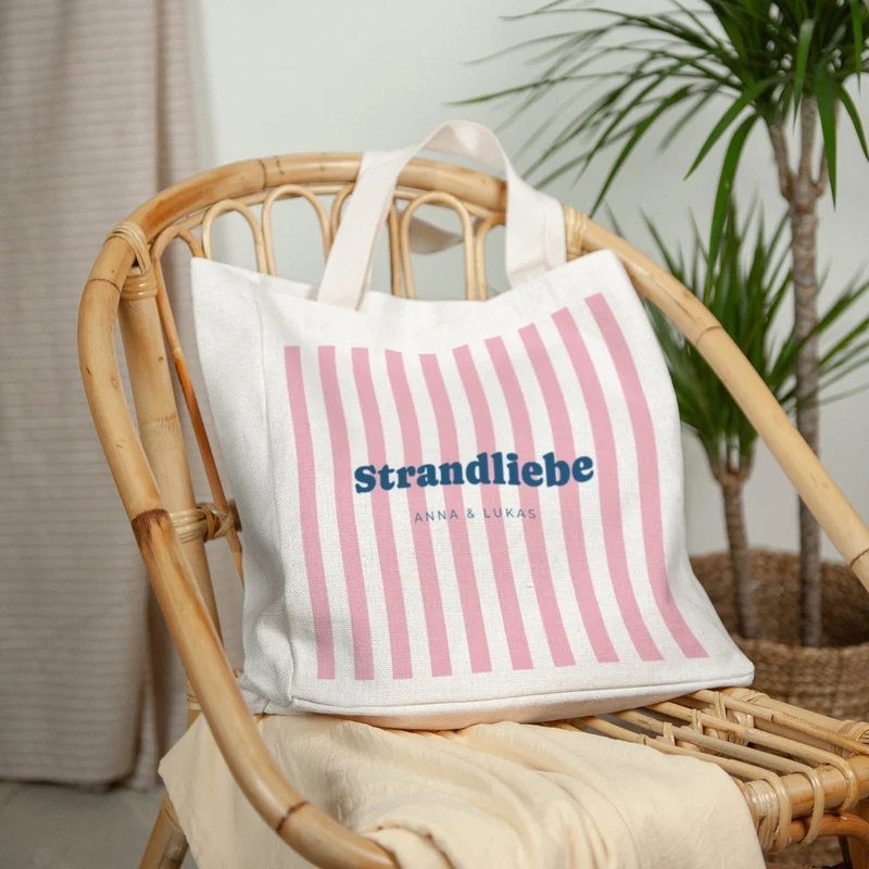 Tote bag Objets Anse en toile L'amour à la plage rose