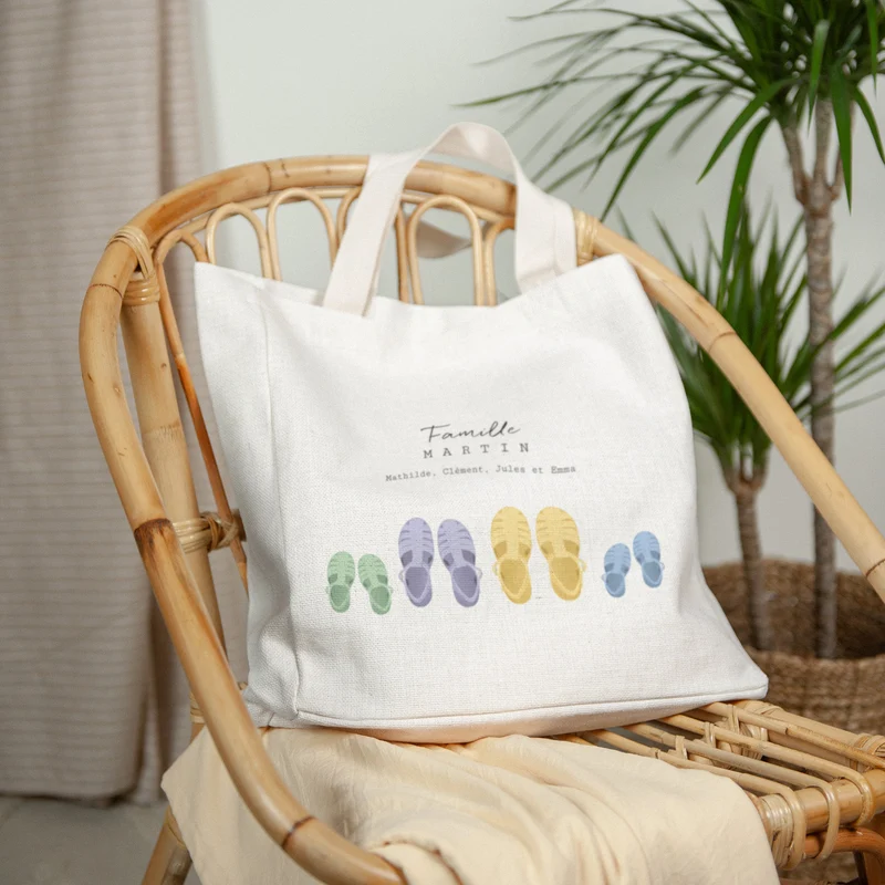 Tote bag Naissance Anse en toile Petits pas au bord de l'eau