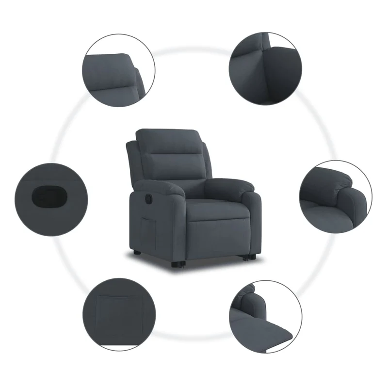Fauteuil relax TV rembourrage confortable fonction de levage électrique en velours gris foncé DEC027966