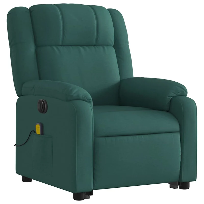 Fauteuil de relaxation fonction massage et inclinable levage électrique en tissu vert foncé DEC027878