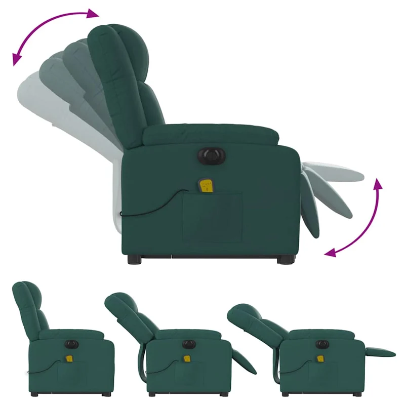 Fauteuil de relaxation fonction massage et inclinable levage électrique en tissu vert foncé DEC027878