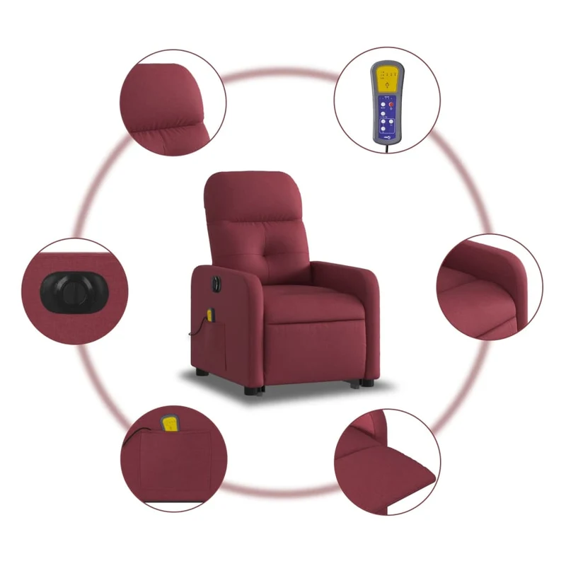 Fauteuil de relaxation fonction massage et inclinable levage électrique en tissu rouge bordeaux DEC027851