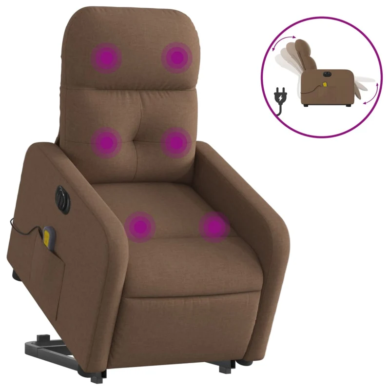 Fauteuil de relaxation fonction massage et inclinable levage électrique en tissu marron DEC027792