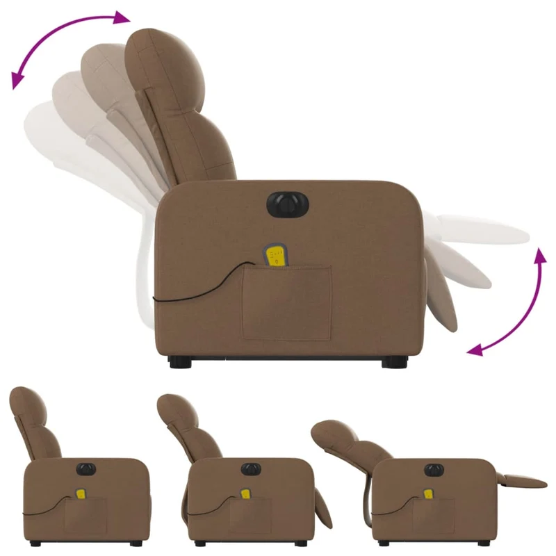 Fauteuil de relaxation fonction massage et inclinable levage électrique en tissu marron DEC027792