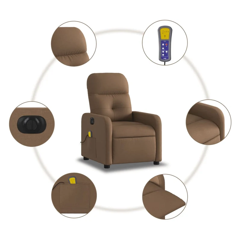 Fauteuil de relaxation fonction massage et inclinable en tissu marron tissu DEC027786