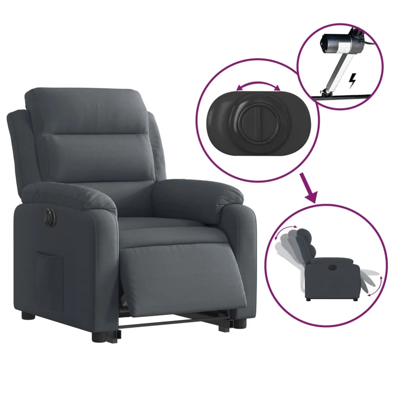 Fauteuil relax TV fonction de levage électrique très confortable en velours gris foncé DEC028372
