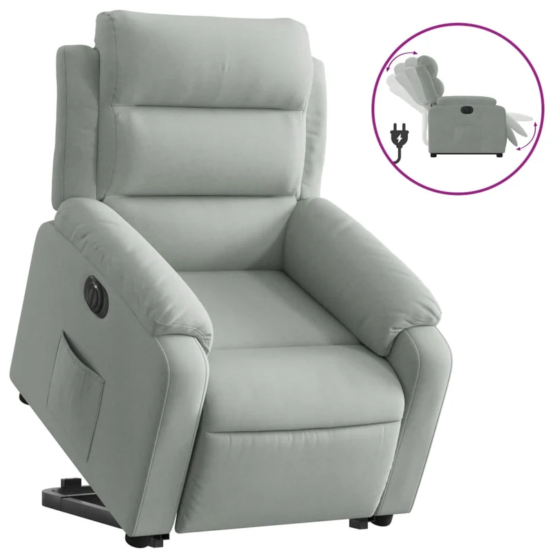 Fauteuil relax TV fonction de levage électrique très confortable en velours gris clair DEC028334