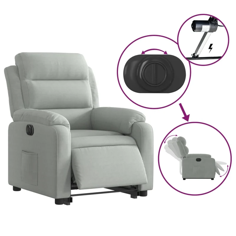 Fauteuil relax TV fonction de levage électrique très confortable en velours gris clair DEC028334