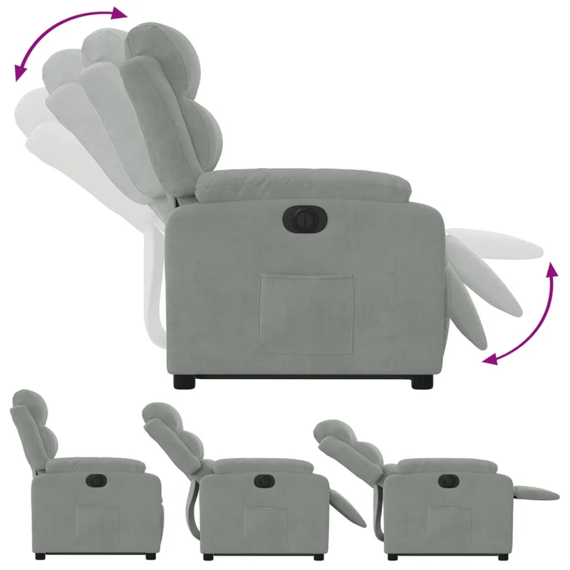 Fauteuil relax TV fonction de levage électrique très confortable en velours gris clair DEC028334
