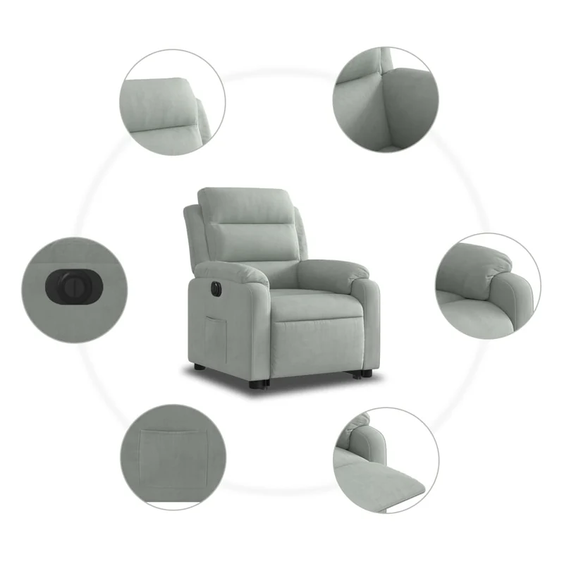 Fauteuil relax TV fonction de levage électrique très confortable en velours gris clair DEC028334