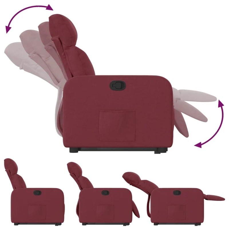 Fauteuil relax TV rembourrage confortable fonction de levage électrique en tissu rouge bordeaux DEC028163