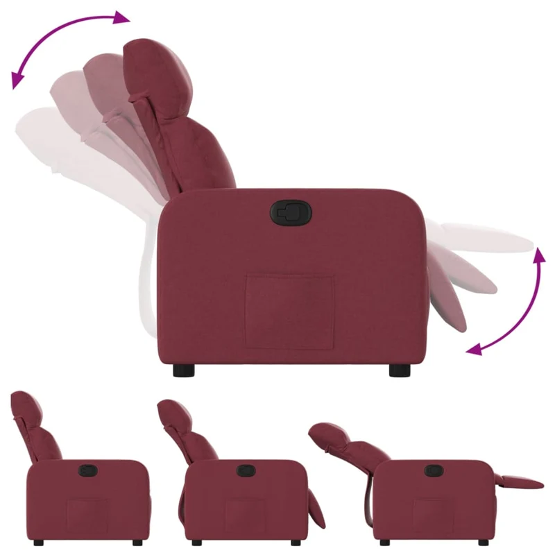 Fauteuil relax TV rembourrage confortable fonction d'inclinaison manuelle en tissu rouge bordeaux DEC028151