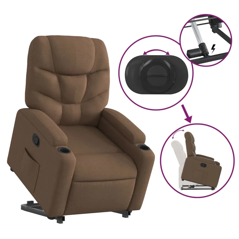 Fauteuil relax TV rembourrage confortable fonction de levage électrique en tissu marron DEC028057