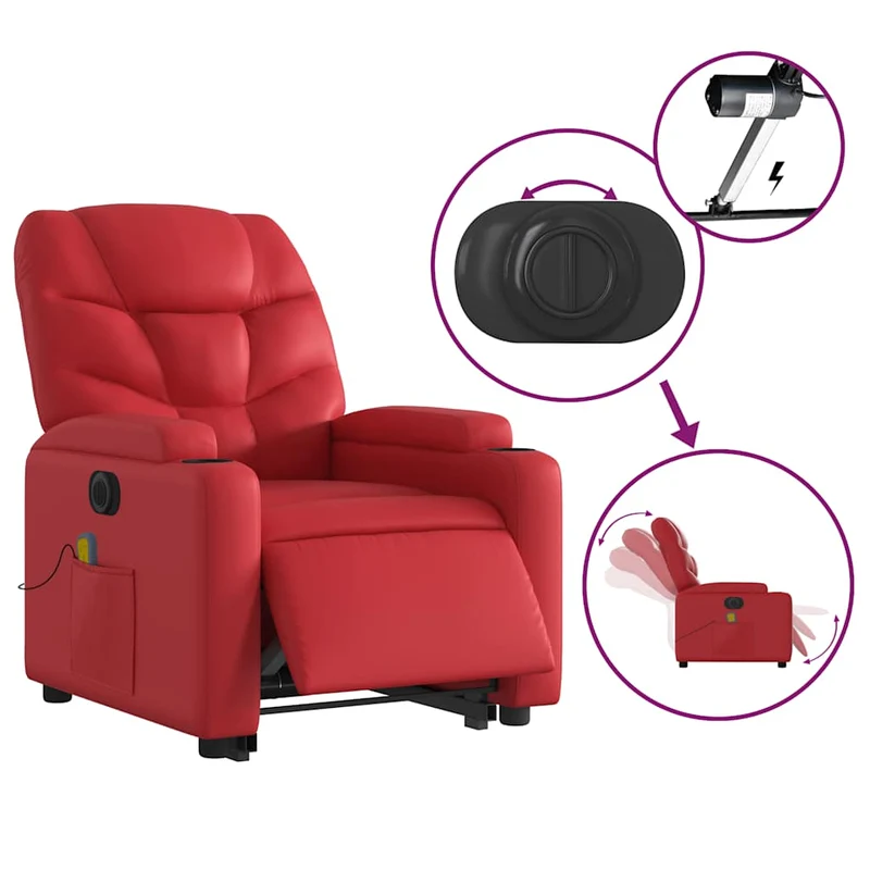 Fauteuil de relaxation fonction massage et inclinable fonction de levage électrique en PVC rouge DEC027854