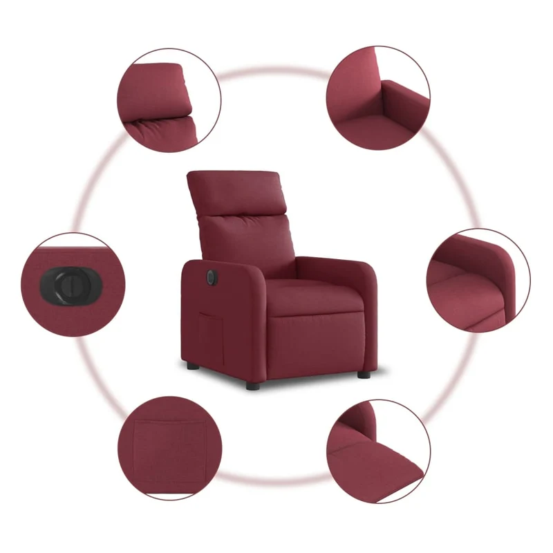 Fauteuil relax TV fonction d'inclinaison électrique très confortable en tissu rouge bordeaux DEC028541