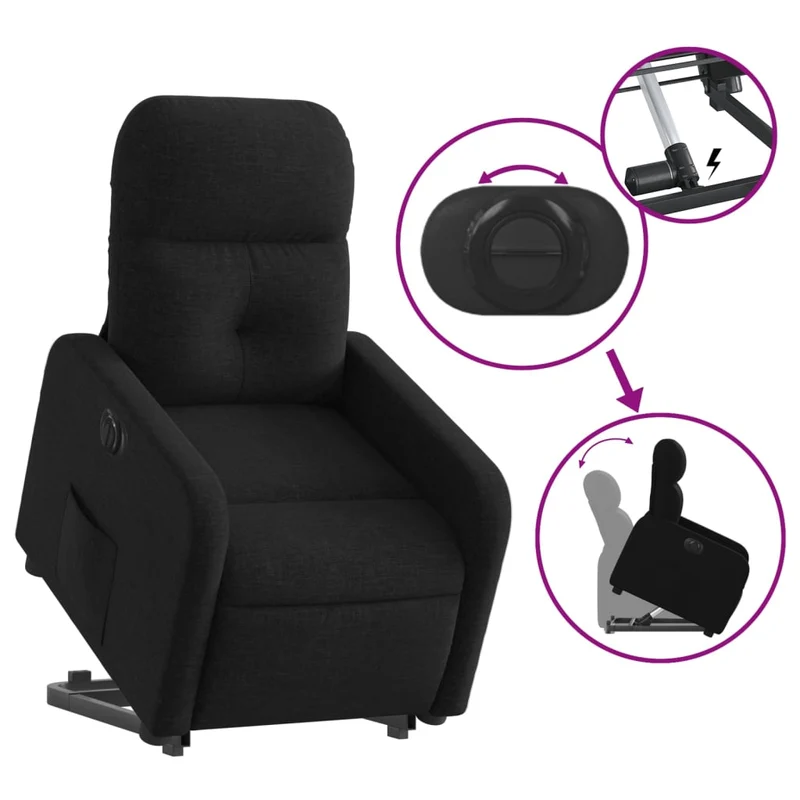 Fauteuil relax TV fonction de levage électrique très confortable en tissu noir DEC028489