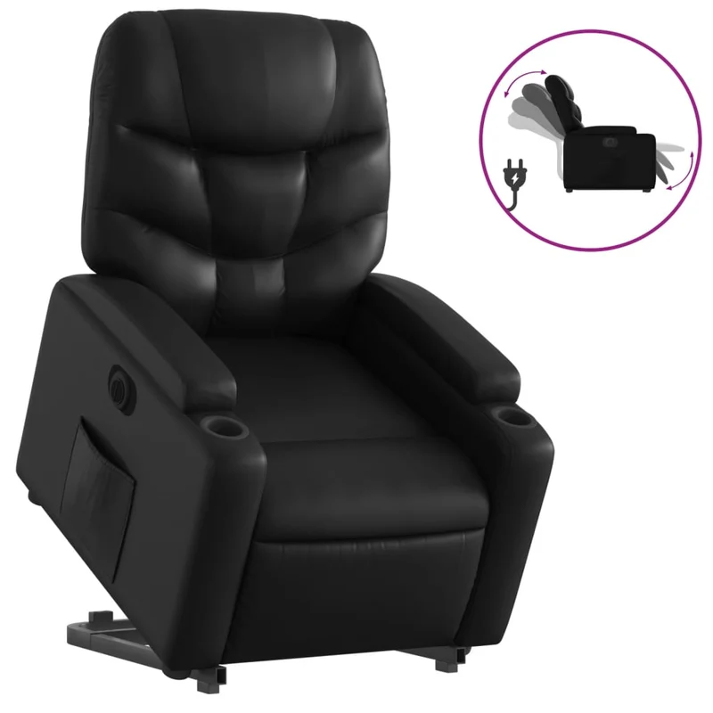 Fauteuil relax TV fonction de levage électrique très confortable en PVC noir DEC028463