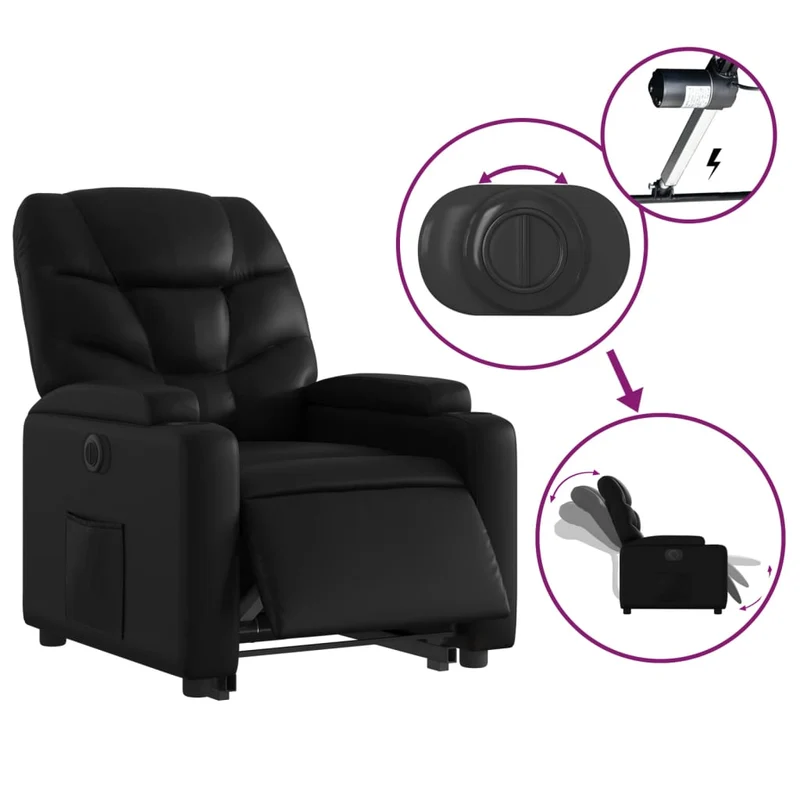 Fauteuil relax TV fonction de levage électrique très confortable en PVC noir DEC028463