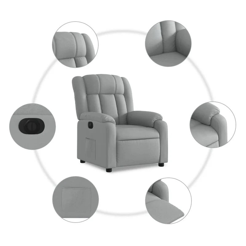 Fauteuil relax TV fonction d'inclinaison électrique très confortable en tissu gris clair DEC028327