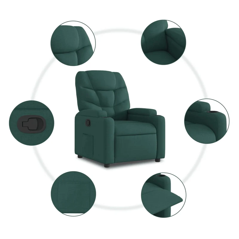 Fauteuil relax TV rembourrage confortable fonction de levage électrique en tissu vert foncé DEC028228