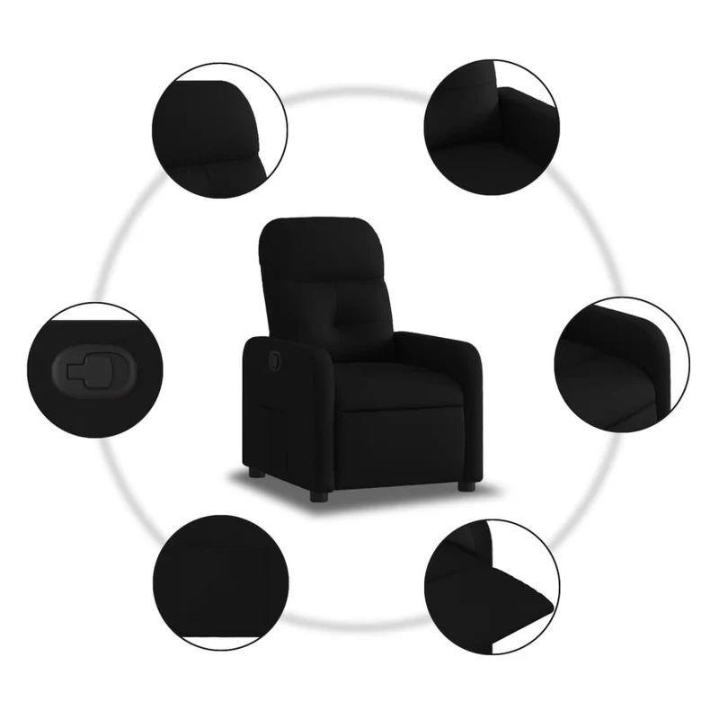 Fauteuil relax TV rembourrage confortable fonction d'inclinaison manuelle en tissu noir DEC028097